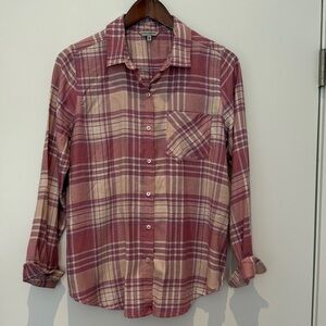 Lucky Brand Pink Lavender Checked Shirt M light flannel soft long sleeved